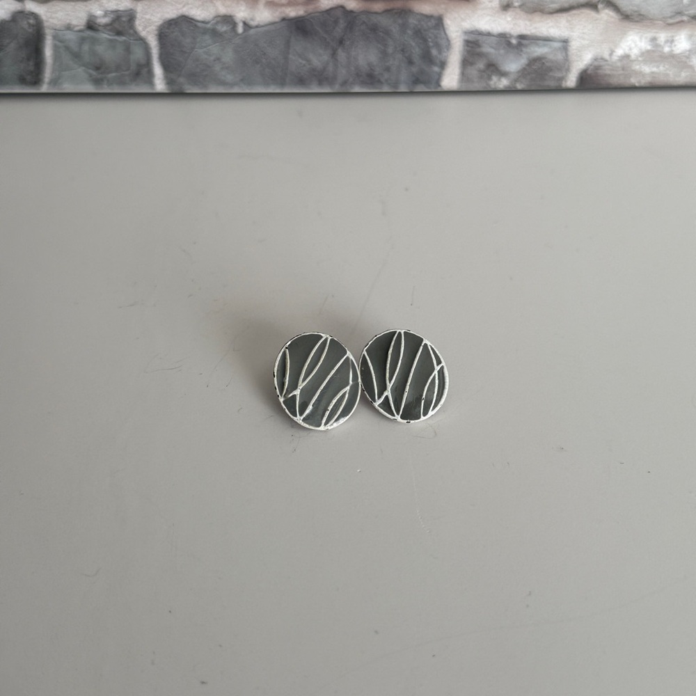 Silver and Gray Round Earrings